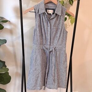 Anthropologie Striped Linen Cotton Romper Sleeveless Belted Blue Size 0